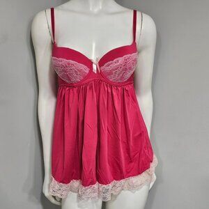 Satin and Lace Dark Pink Babydoll Lingerie Size Small